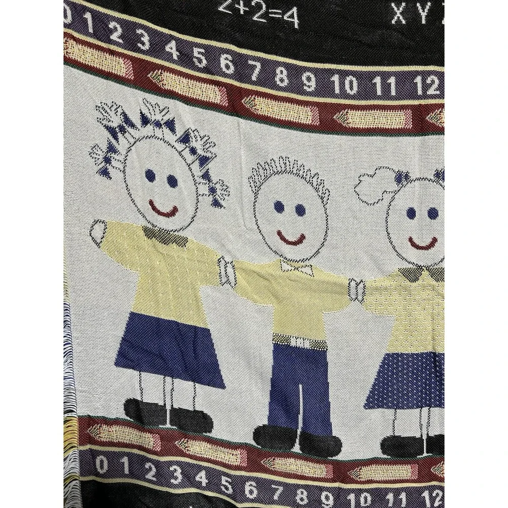 Vintage American Weavers Tapestry Jacquard Throw Elementary School Children‎